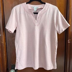 Dress Barn pink cute embroidered V-neck top with short sleeves